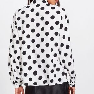 Tops - BLOUSE Bow Tied Neck Lantern Long Sleeve Polka Dot Tops - BLOUSE Bow Tied Neck Lantern Long Sleeve Polka Dot